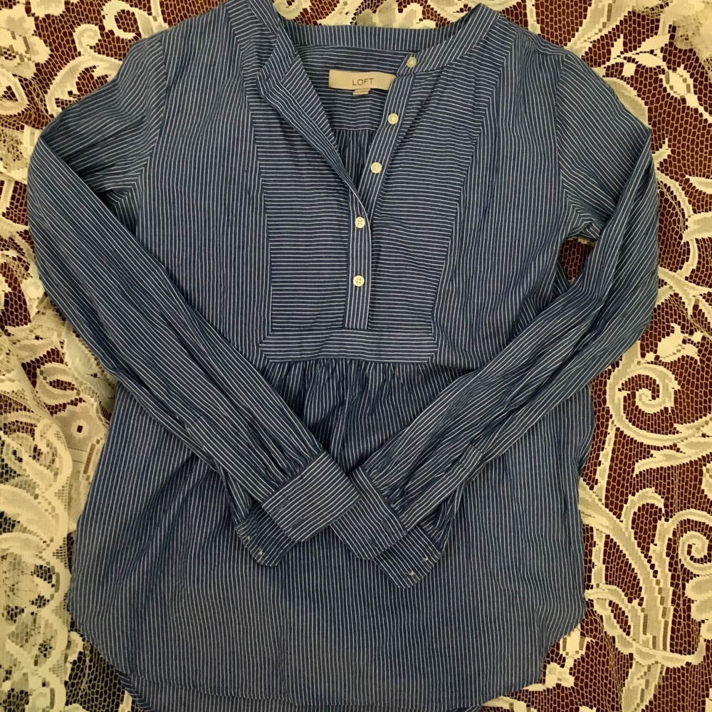 •LOFT• blue and white striped shirt